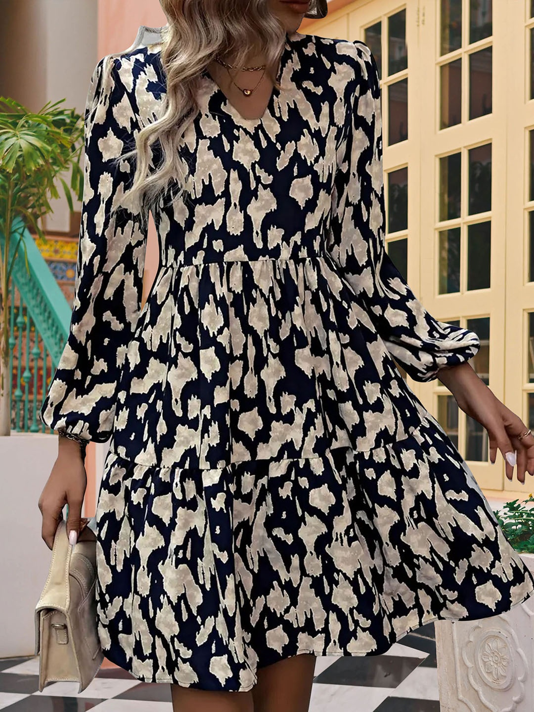 

MISS AYSE Women Printed Applique Flared Above Knee Fit & Flare Dress, Multi