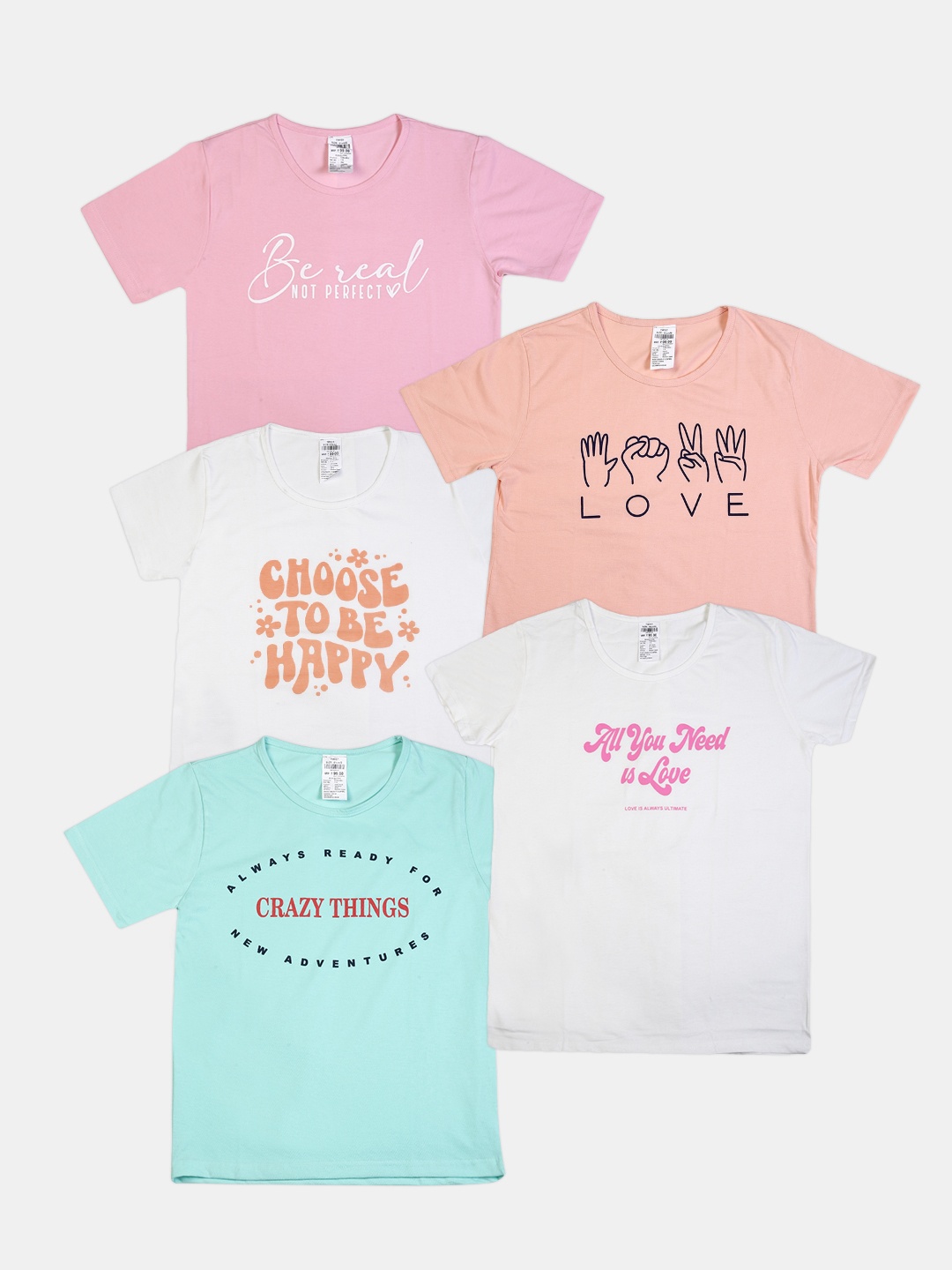 

V-Mart Pack Of 5 Typography Printed Cotton T-shirt, White