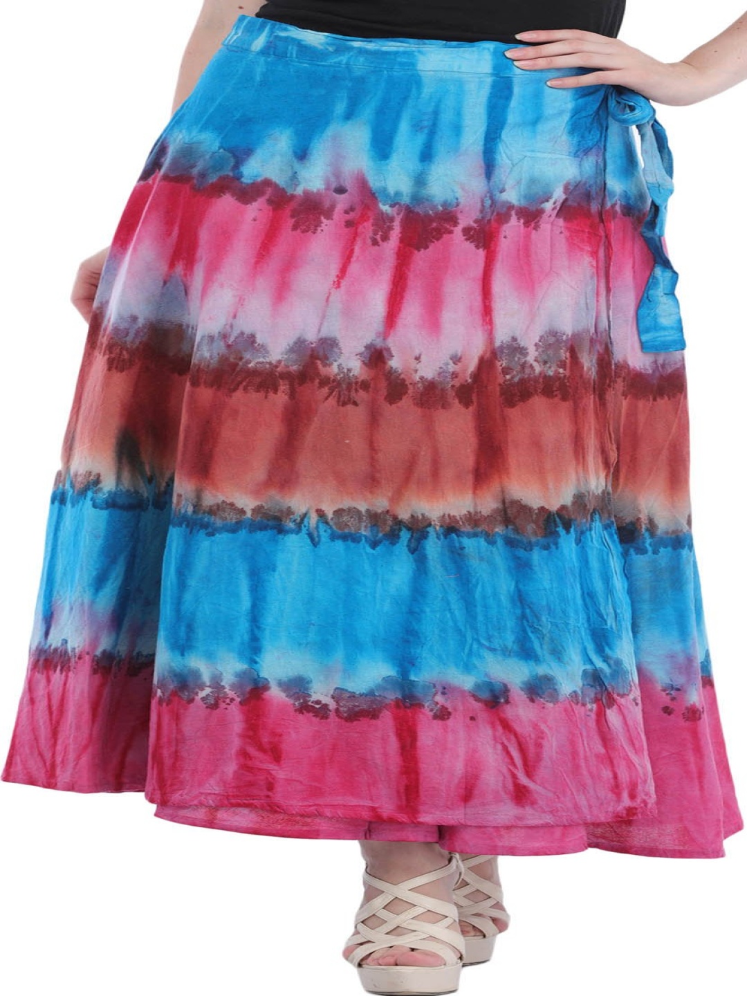 

Exotic India Printed Wrap Maxi Skirt, Blue