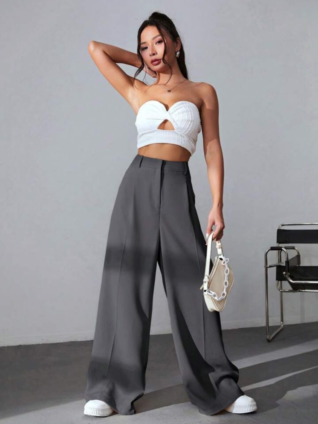 

Next One Women Smart High-Rise Easy Wash Parallel Trousers, Grey