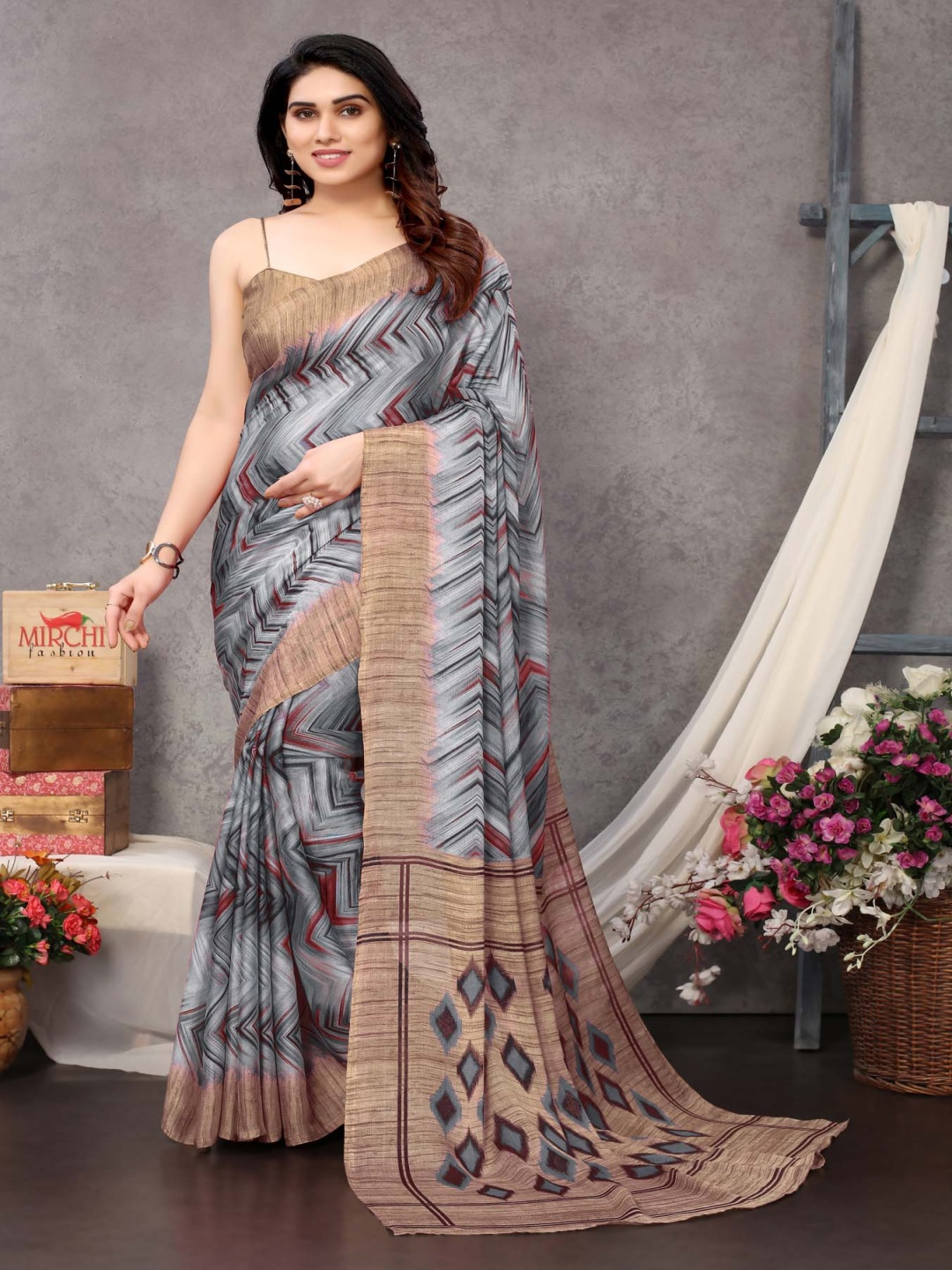 

KALINI Poly Chiffon Saree, Grey