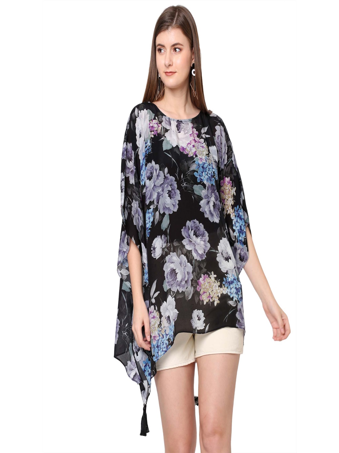 

Cloth Haus India Floral Print Kaftan Top, Black