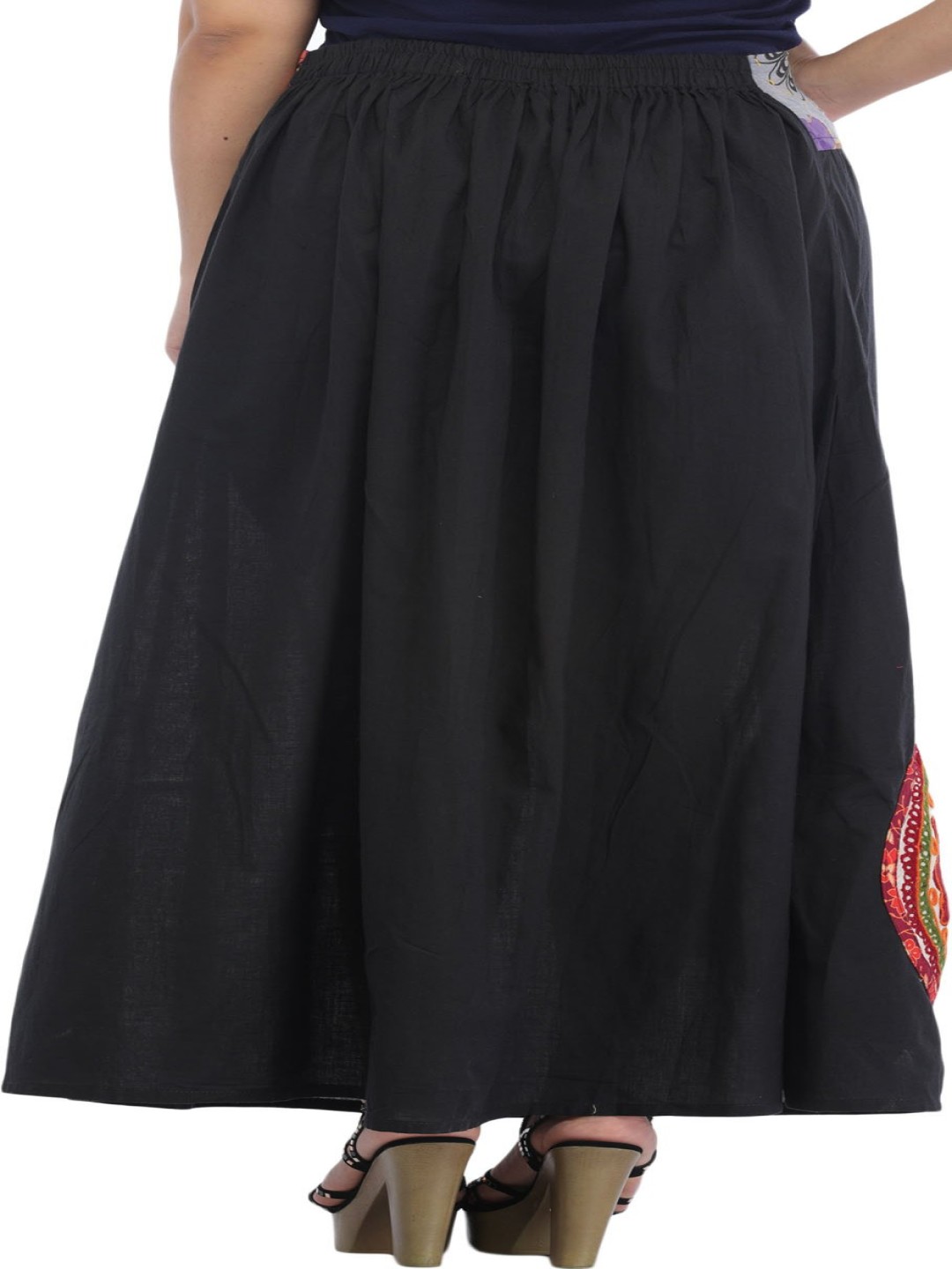 

Exotic India Pure Cotton Flared Maxi Skirt, Black