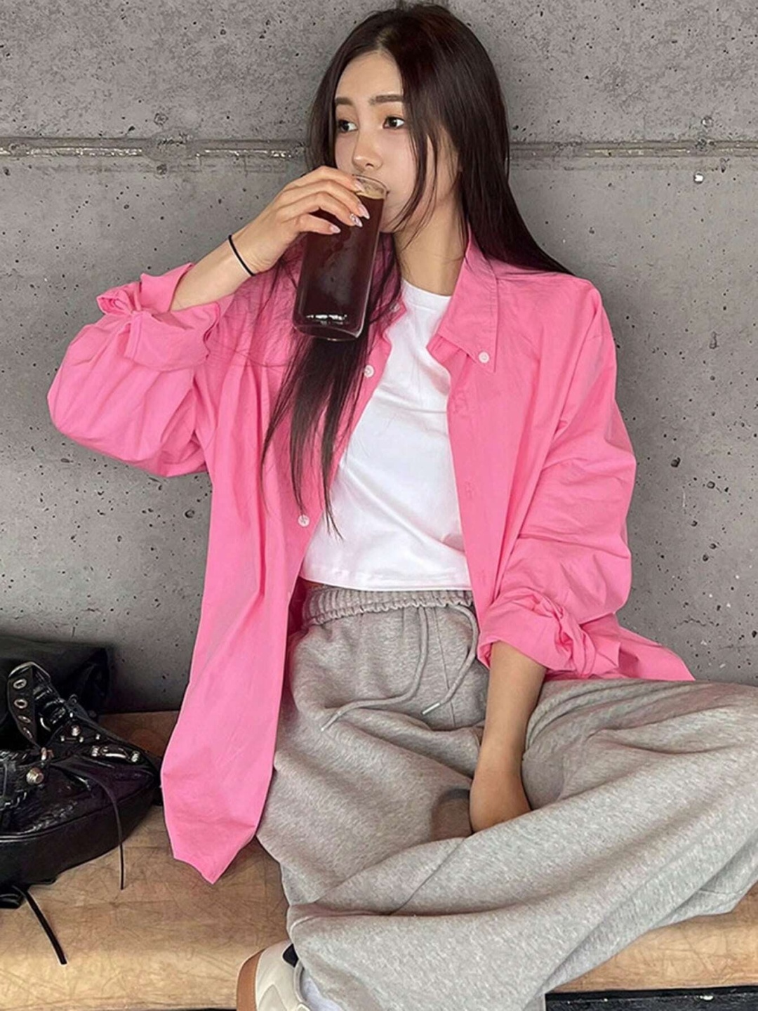 

Fab Star Women Comfort Boxy Opaque Casual Shirt, Pink