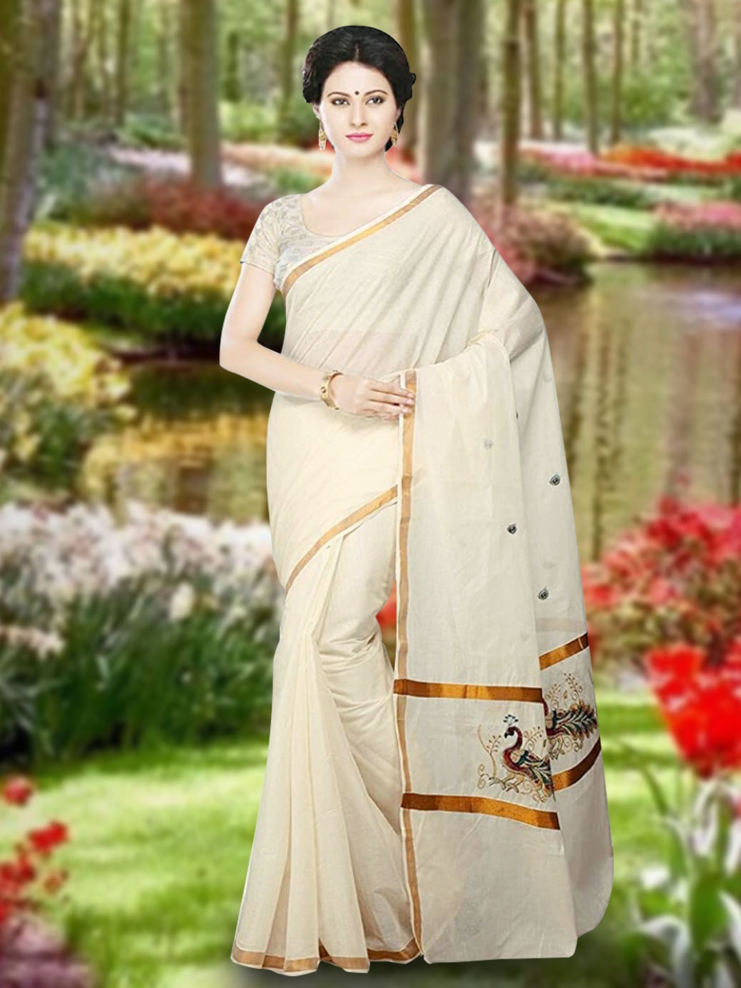 

Rst R Selvamani Tex Solid Zari Pure Cotton Kasavu Saree, Off white