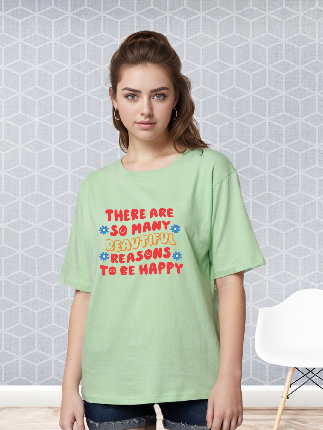 

Slenor Typography Drop-Shoulder Sleeves Oversized T-shirt, White