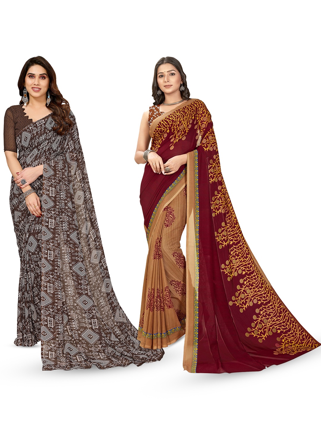 

ANAND SAREES Ethnic Motifs Poly Georgette Saree, Brown