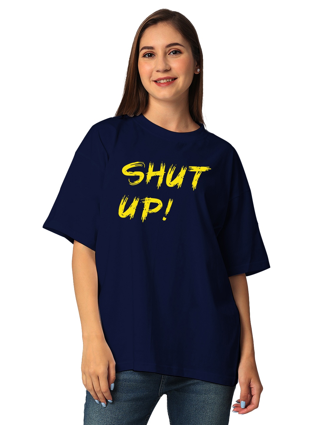 

STATUS MANTRA Women Printed Bio Finish Applique T-shirt, Navy blue