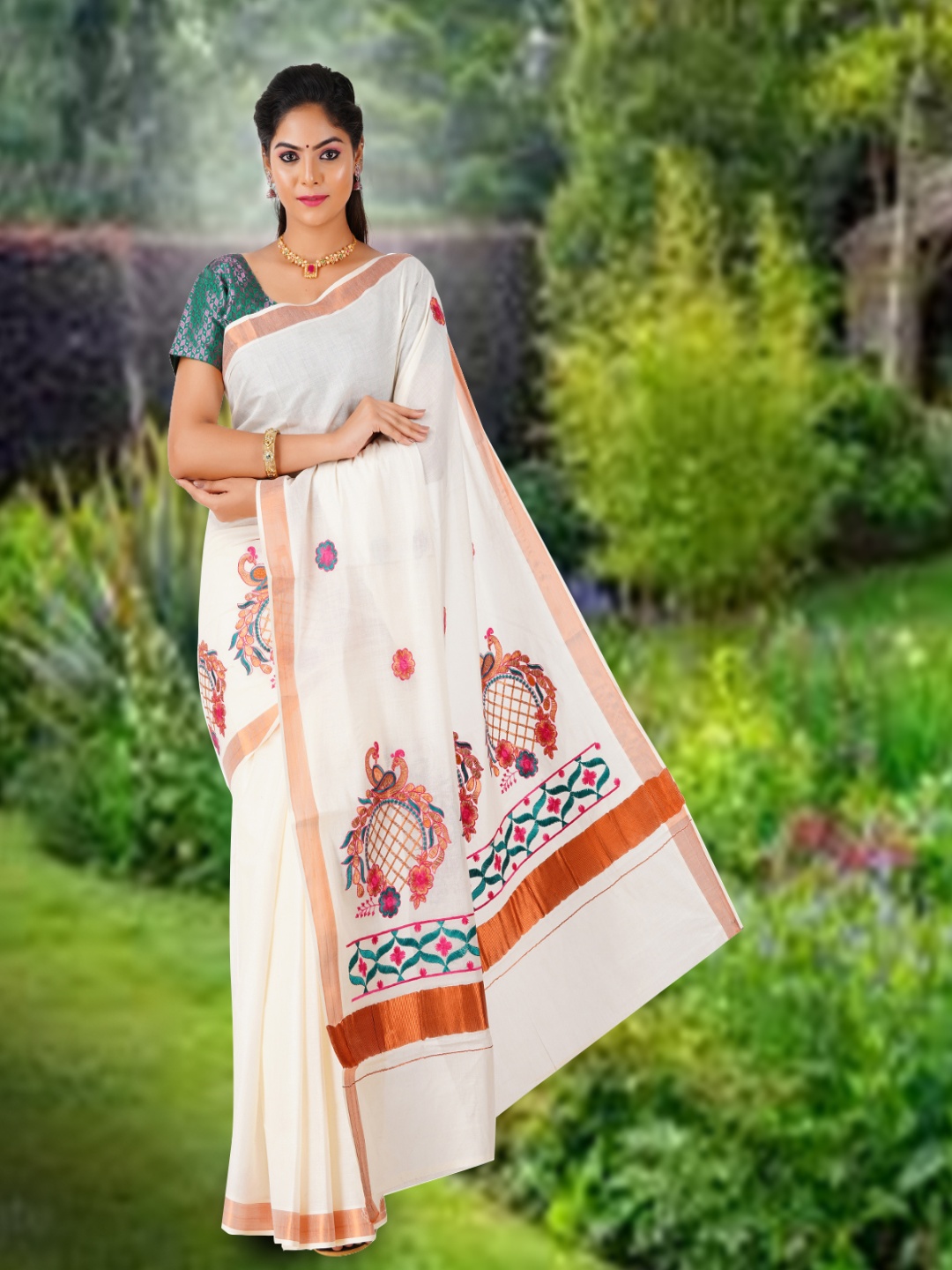 

Rst R Selvamani Tex Ethnic Motifs Zari Pure Cotton Kasavu Saree, Off white