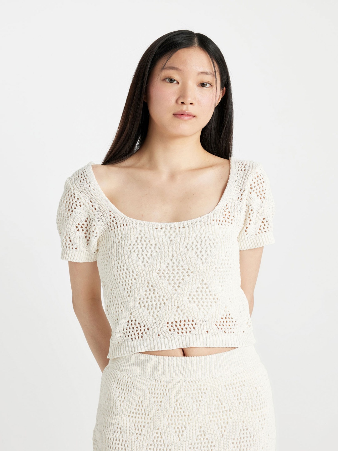 

DeFacto Self Designed Round Neck Top, Cream