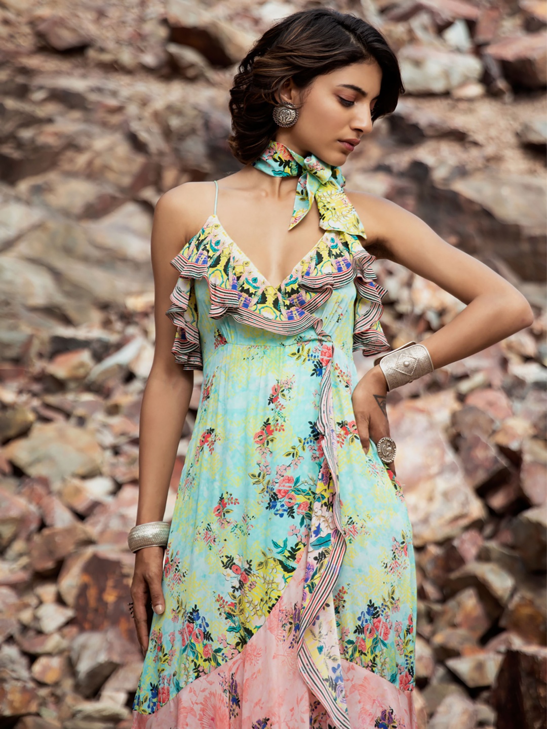 

Bhanuni Floral Print Wrap Maxi Dress, Green
