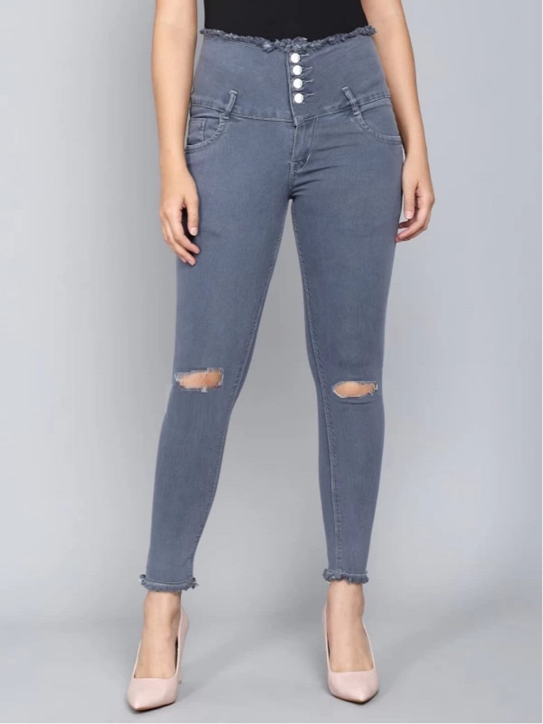 

Perfect Outlet Women High-Rise Slash Knee Stretchable Jeans, Grey