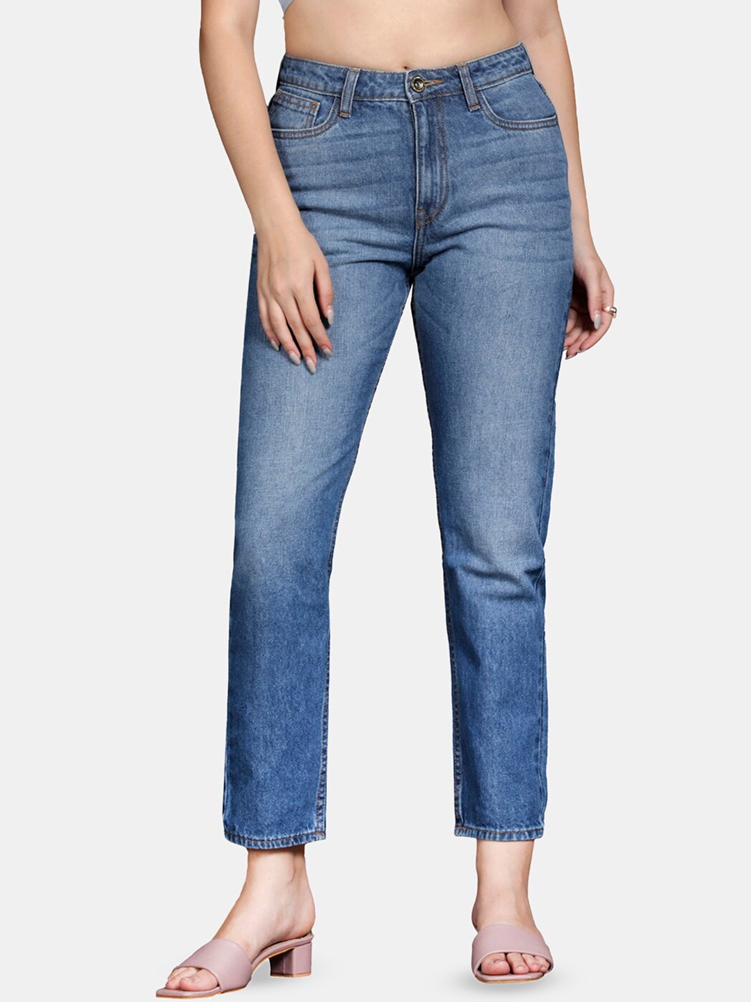 

Llak Jeans Women Boyfriend Fit Pure Cotton Light Fade Jeans, Blue