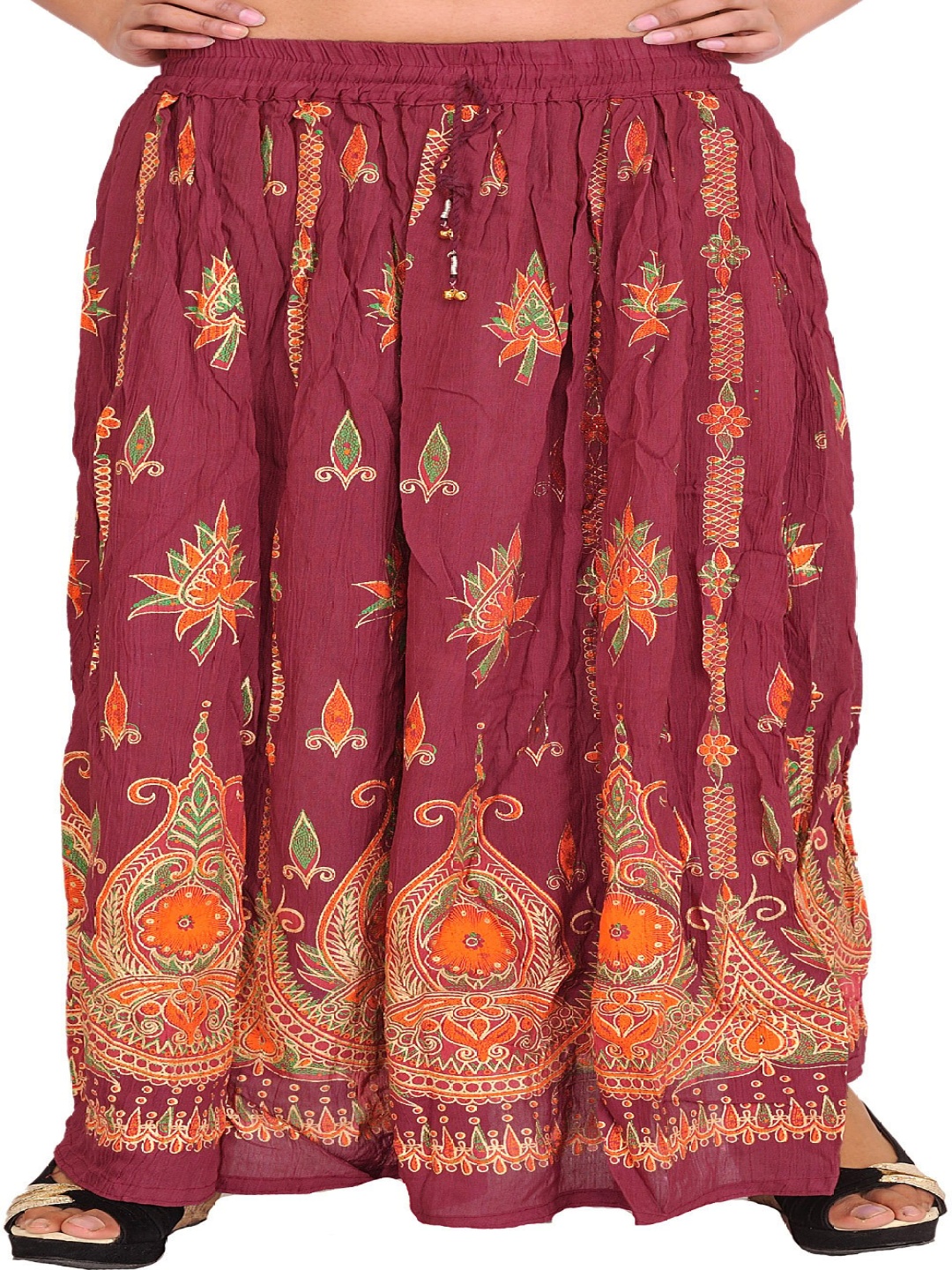 

Exotic India Printed Pure Cotton A-Line Maxi Skirts, Red