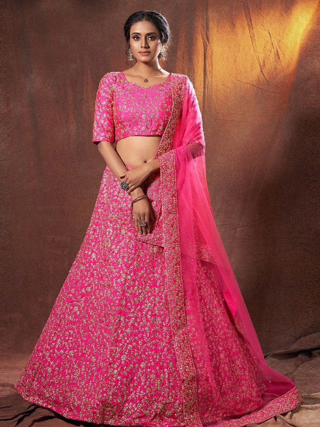 

Rujave Embellished Thread Work Semi-Stitched Lehenga & Unstitched Blouse With Dupatta, Pink