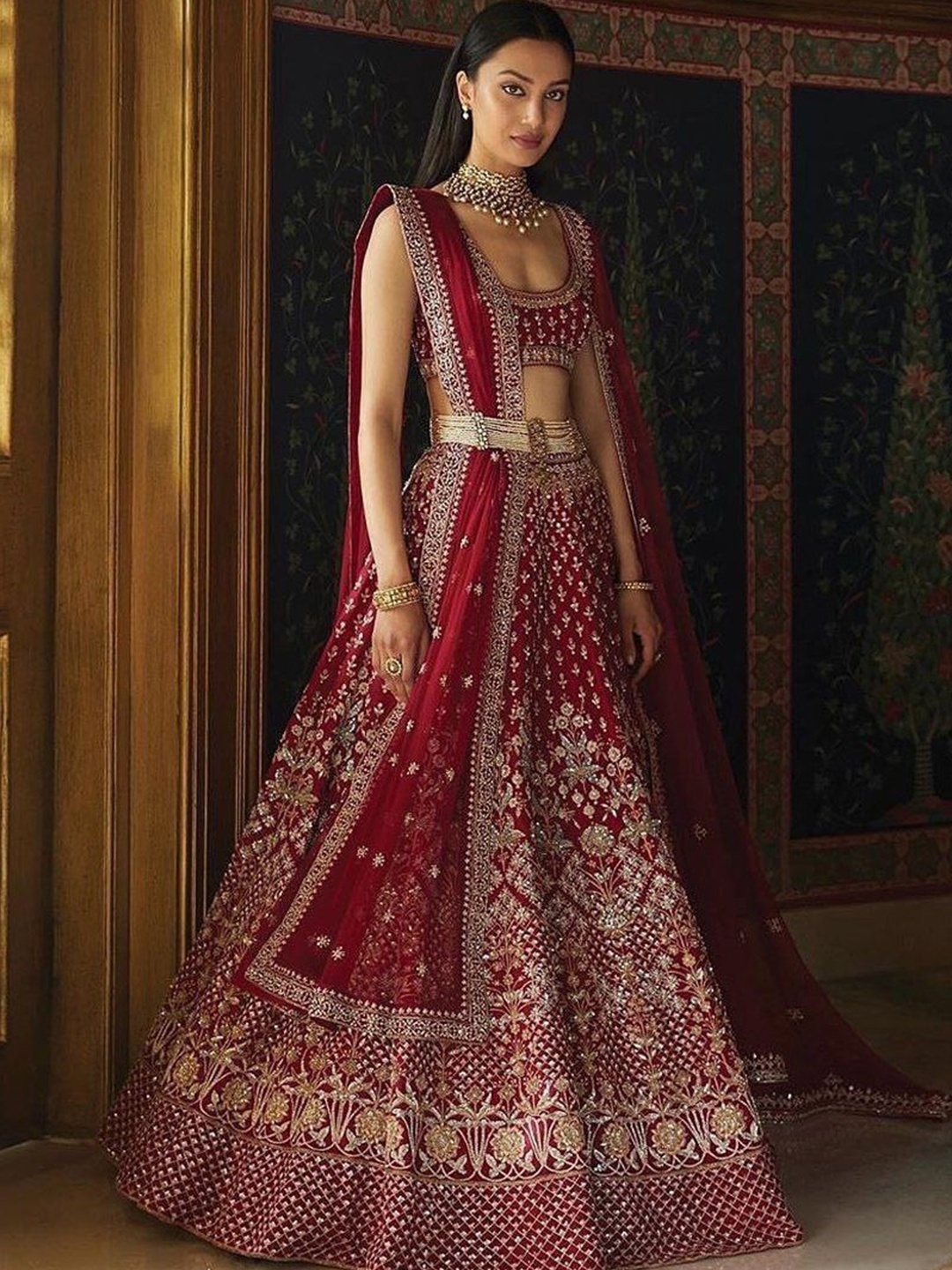 

Rujave Embellished Thread Work Semi-Stitched Lehenga & Unstitched Blouse With Dupatta, Maroon