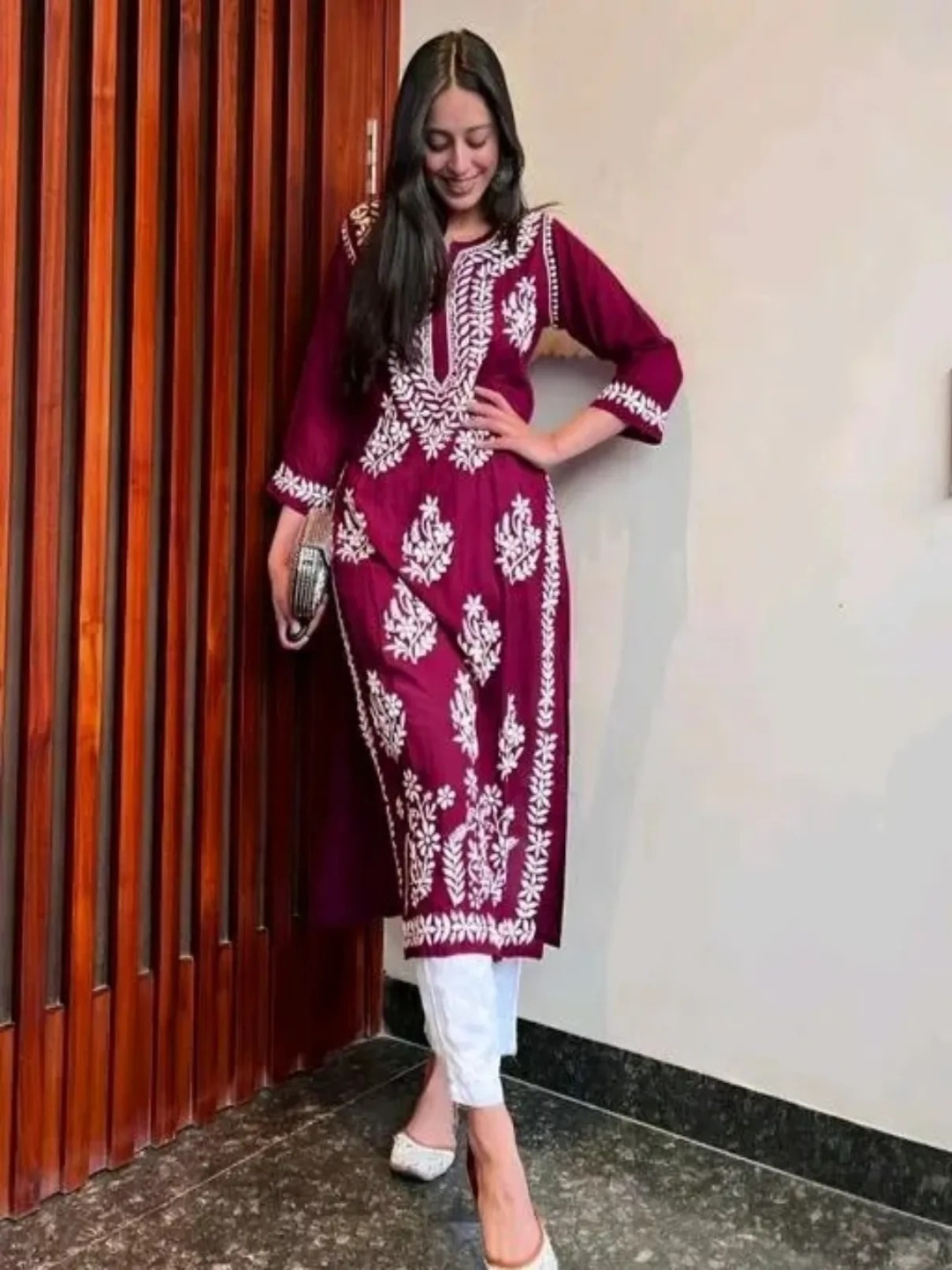 

Rujave Chikankari A-Line Kurta With Palazzo, Purple