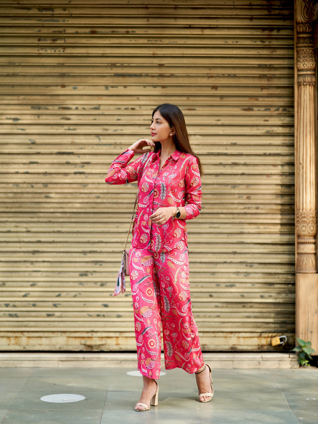 

LeeliPeeri Designer Floral Printed Shirt & Palazzo, Pink