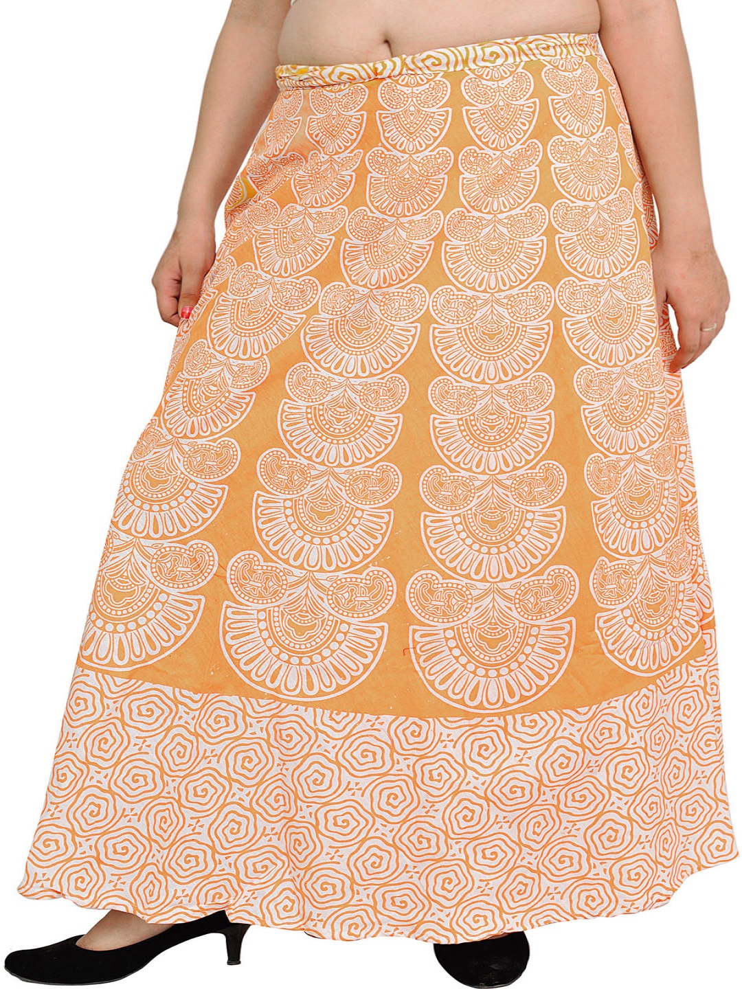 

Exotic India Printed A-line Maxi Skirt, Gold