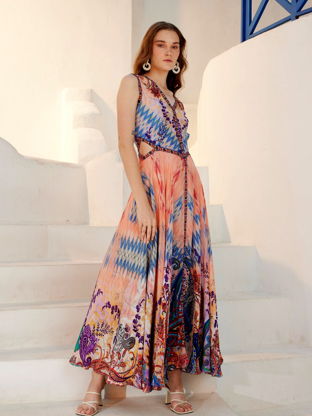 

Bhanuni Cut-Outs Printed Maxi Dress, Peach