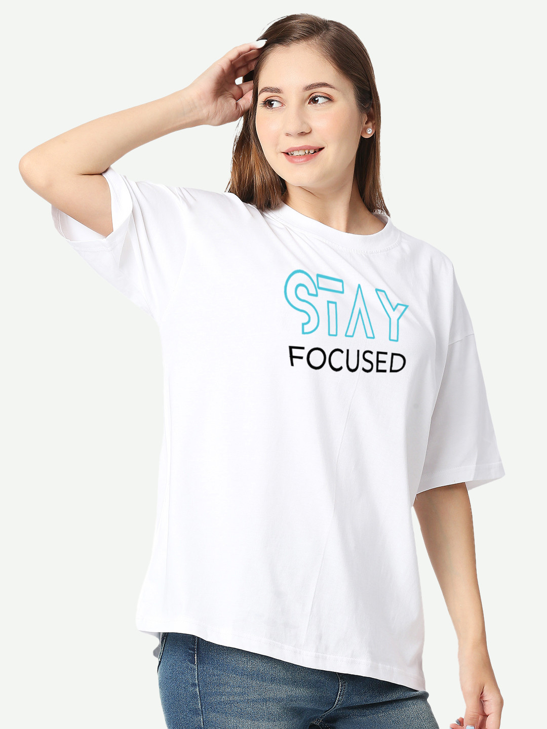 

STATUS MANTRA Women Typography Printed Bio Finish Applique T-shirt, White