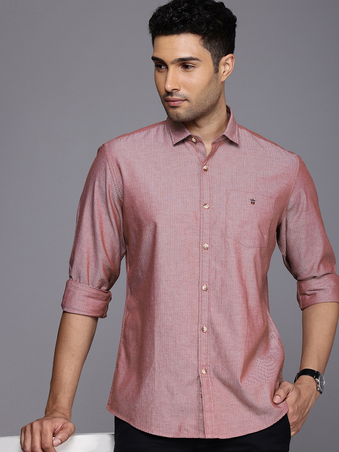 

Louis Philippe Sport Pure Cotton Self Design Slim Fit Textured Casual Shirt, Mauve