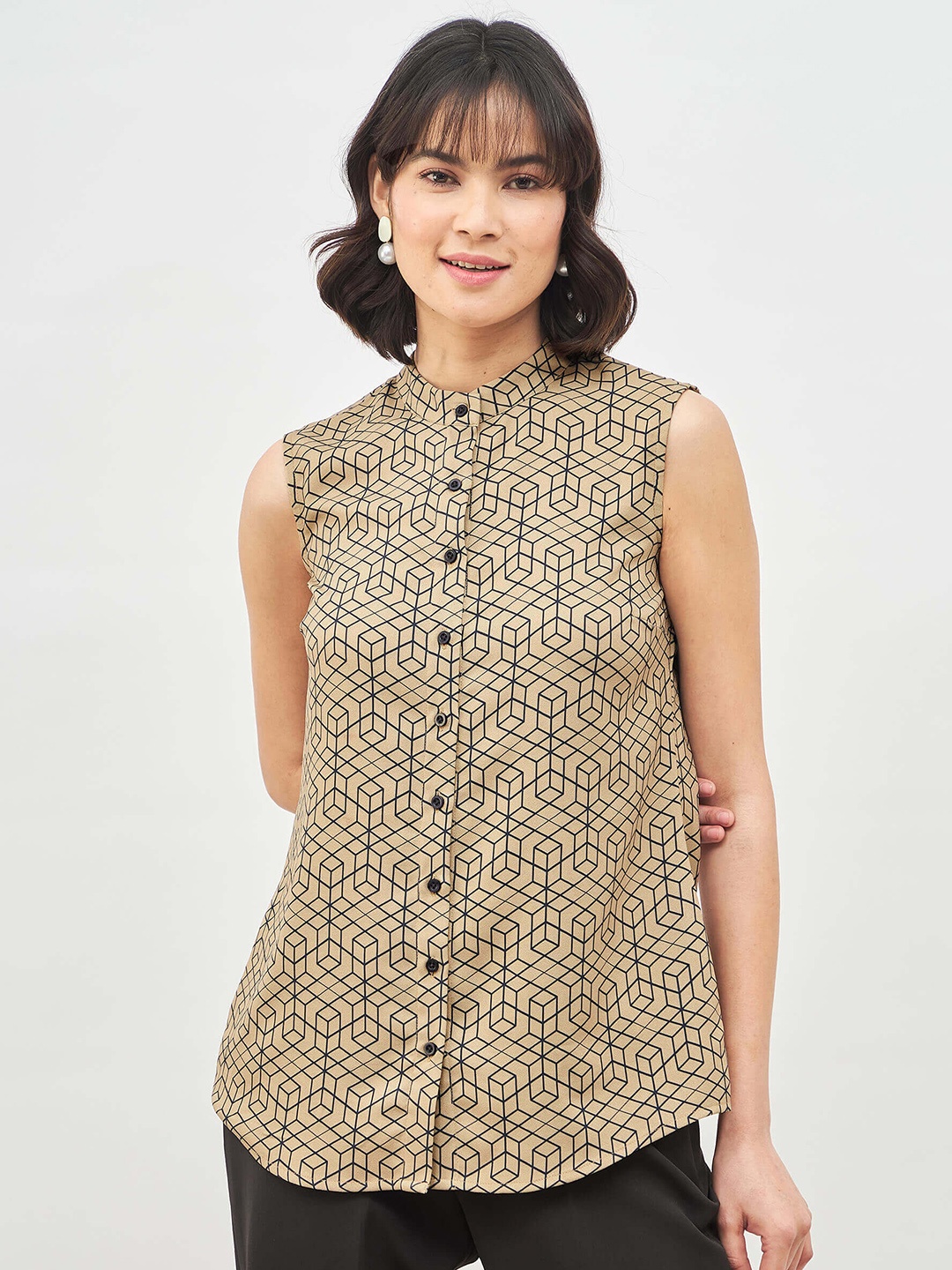 

SALT ATTIRE Women Modern Opaque Printed Formal Shirt, Beige