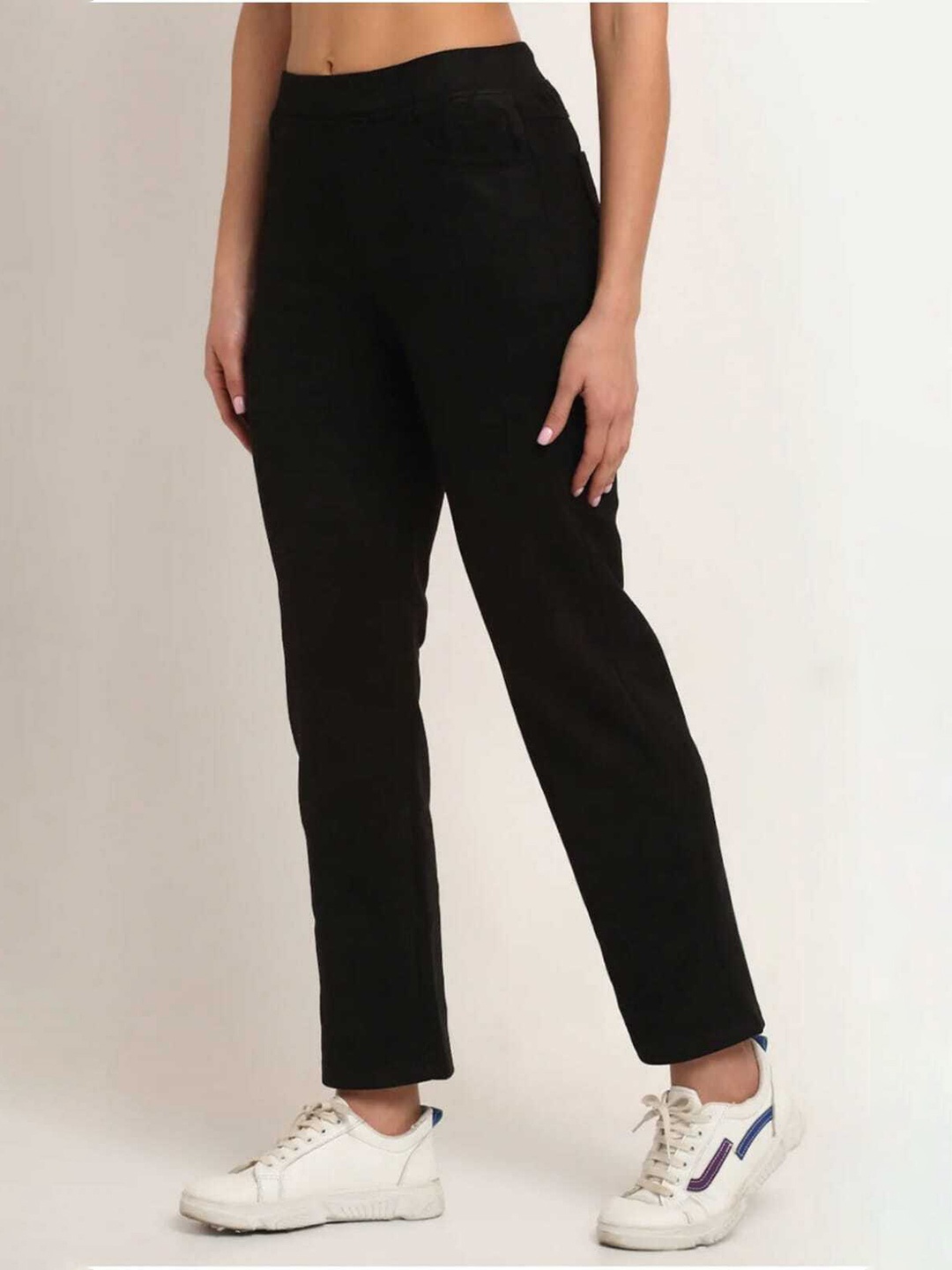 

Next One Women Smart Straight Fit High-Rise Easy Wash Trousers, Black