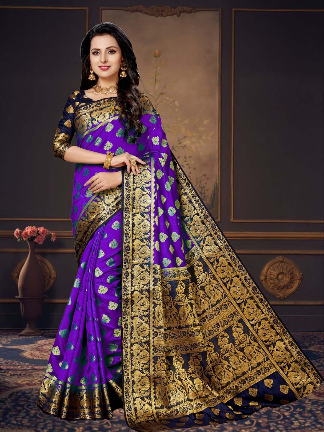 

Mitera Woven Design Zari Kanjeevaram Saree, Purple