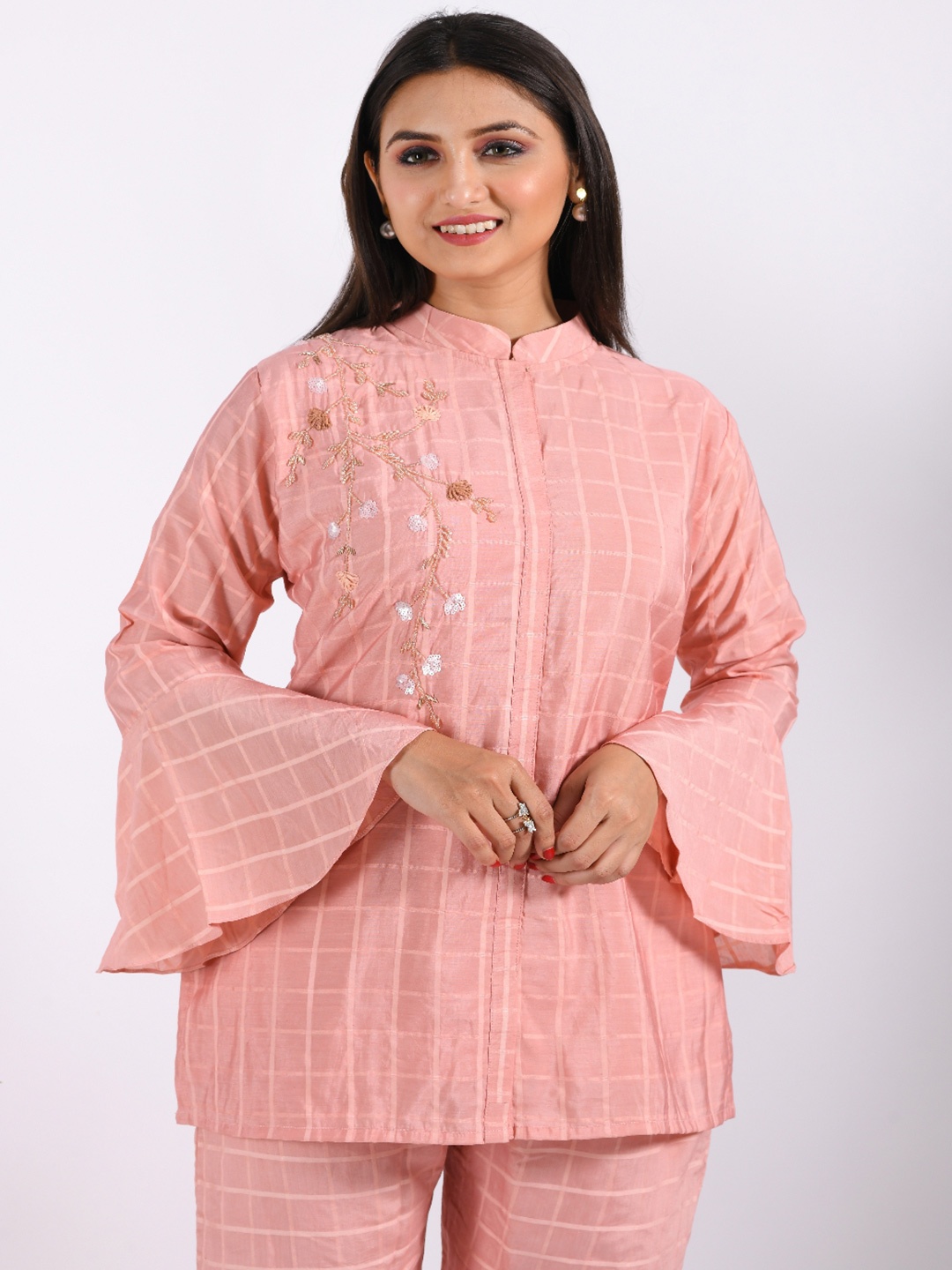 

Morchari Embroidered Top With Trousers Co-Ords, Peach