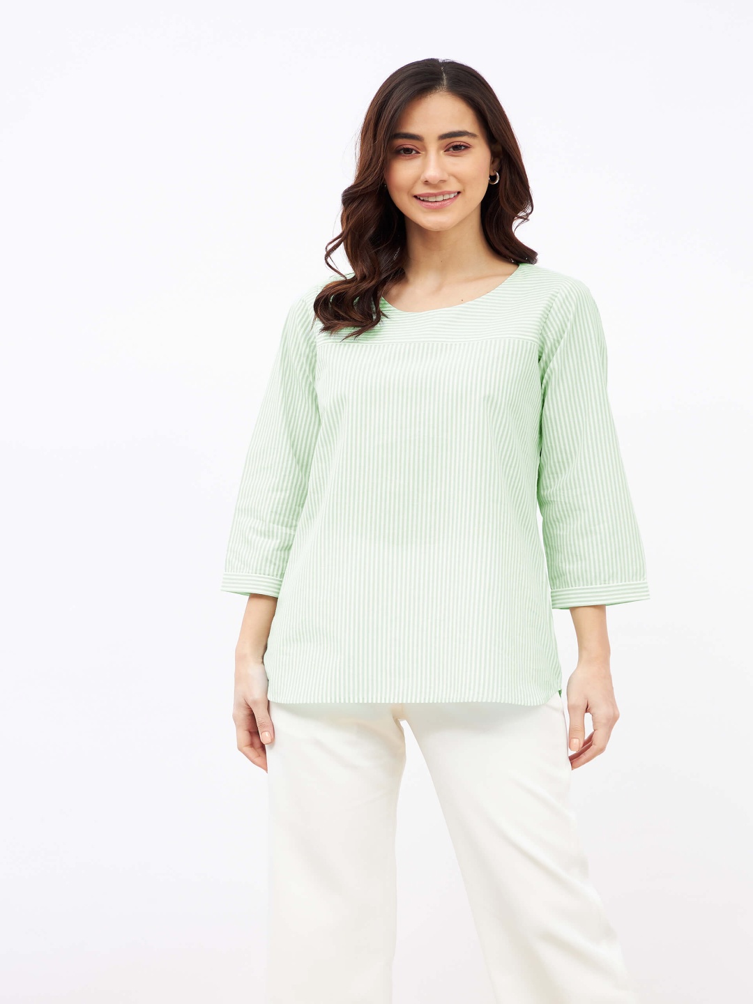 

SALT ATTIRE Boat Neck Striped Tunic, Green