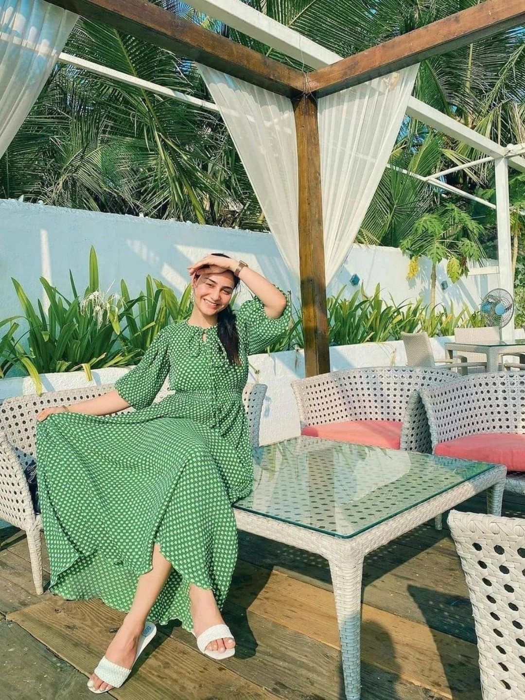

HEY MISSY Floral Striped Puff Sleeve Satin Maxi Midi Dress, Green