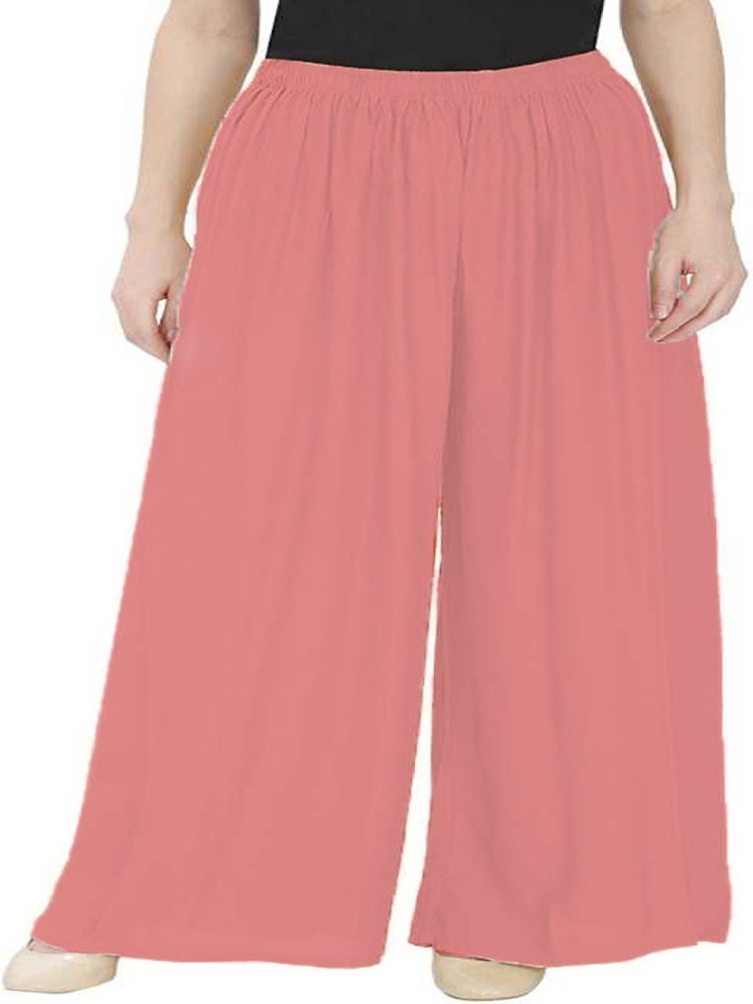 

KALINI Women Mid Rise Flared Palazzos, Peach
