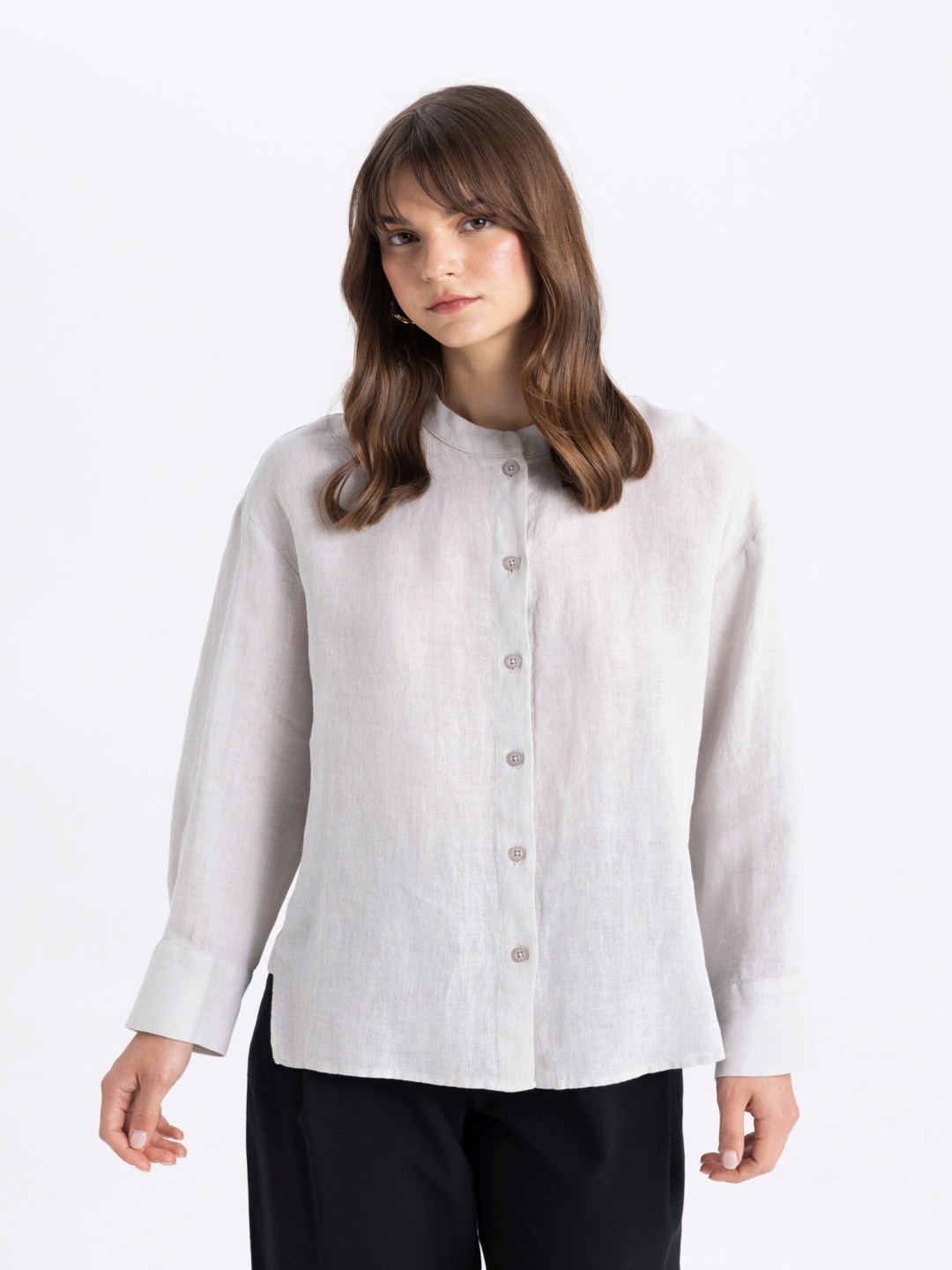 

DeFacto Mandarin Collar Shirts, Grey