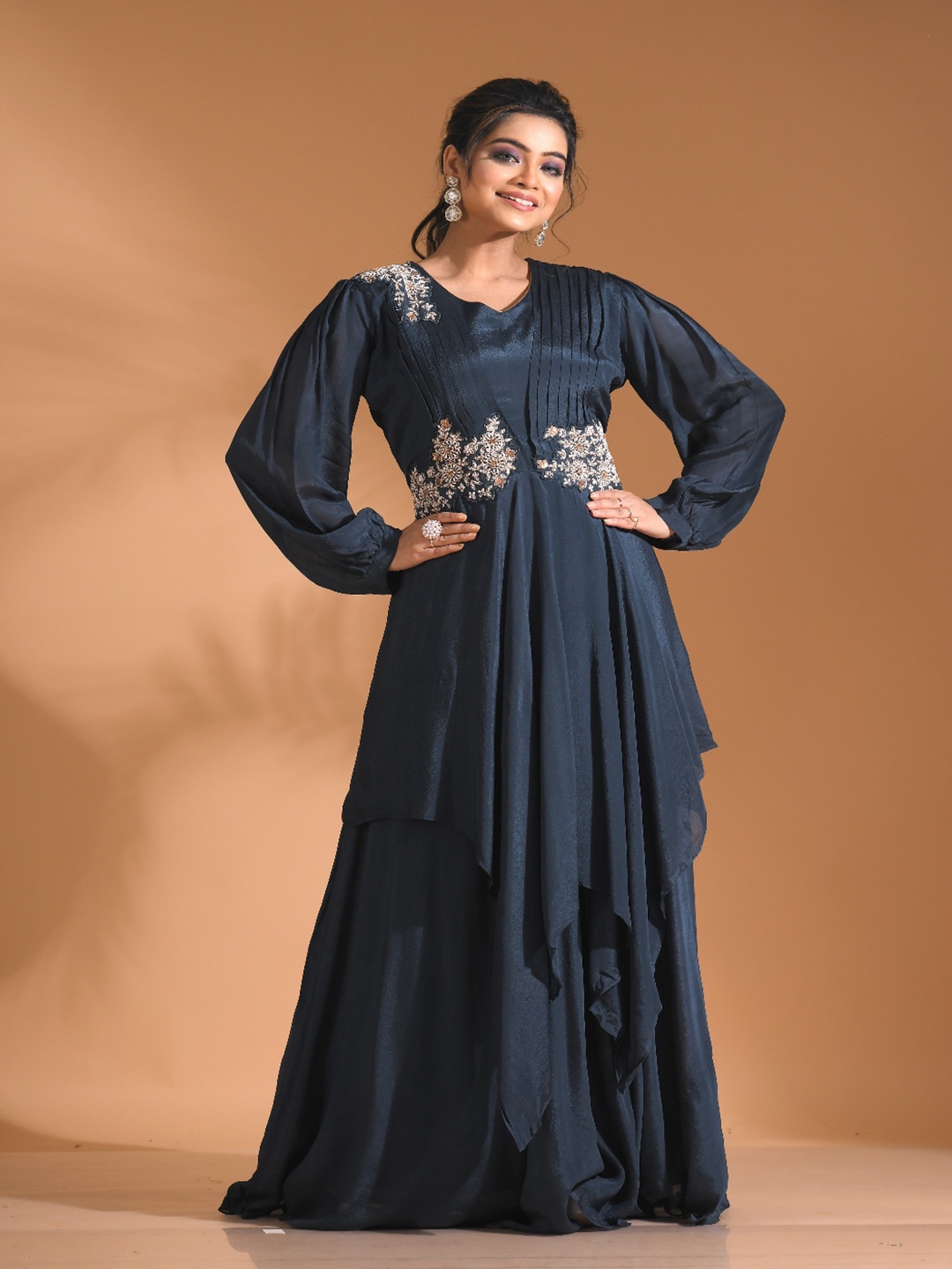 

Morchari Embroidered Flared Maxi Gown, Blue