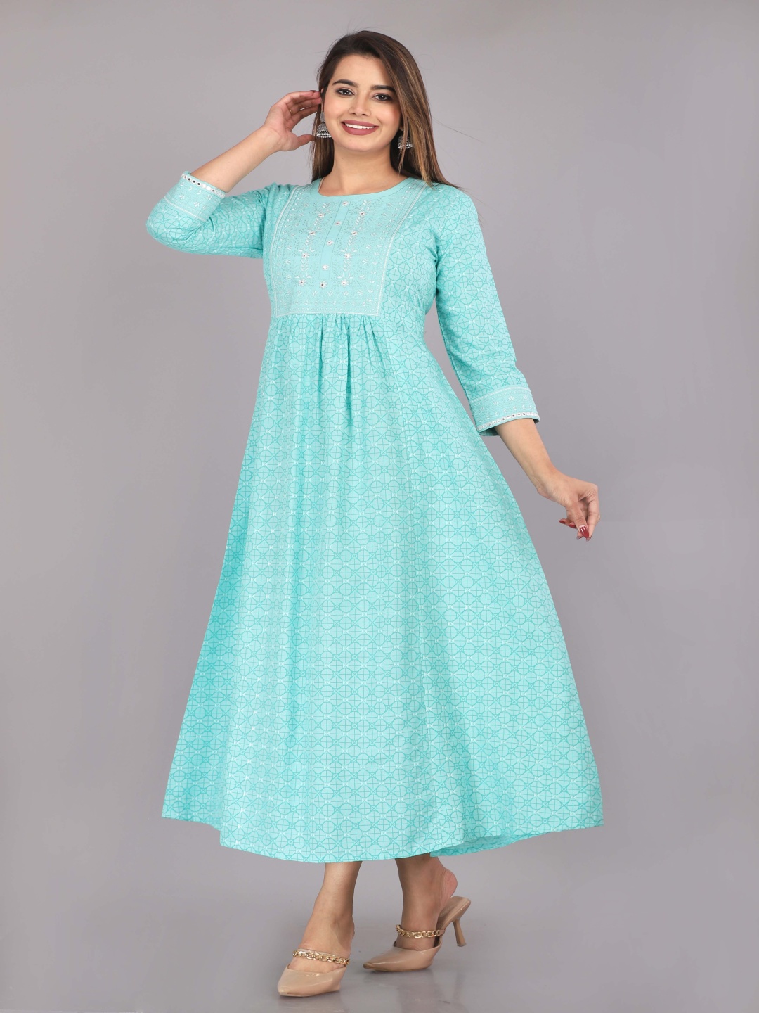 

NANAK FEB Women Printed & Embroidered Fit & Flared Anarkali Ethnic Dress, Blue