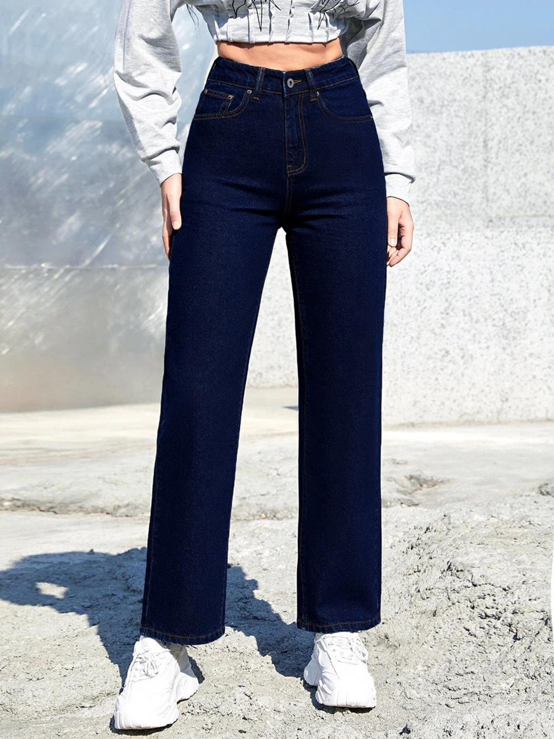 

Kotty Women Jean Straight Fit High-Rise Highly Distressed Stretchable Jeans, Blue