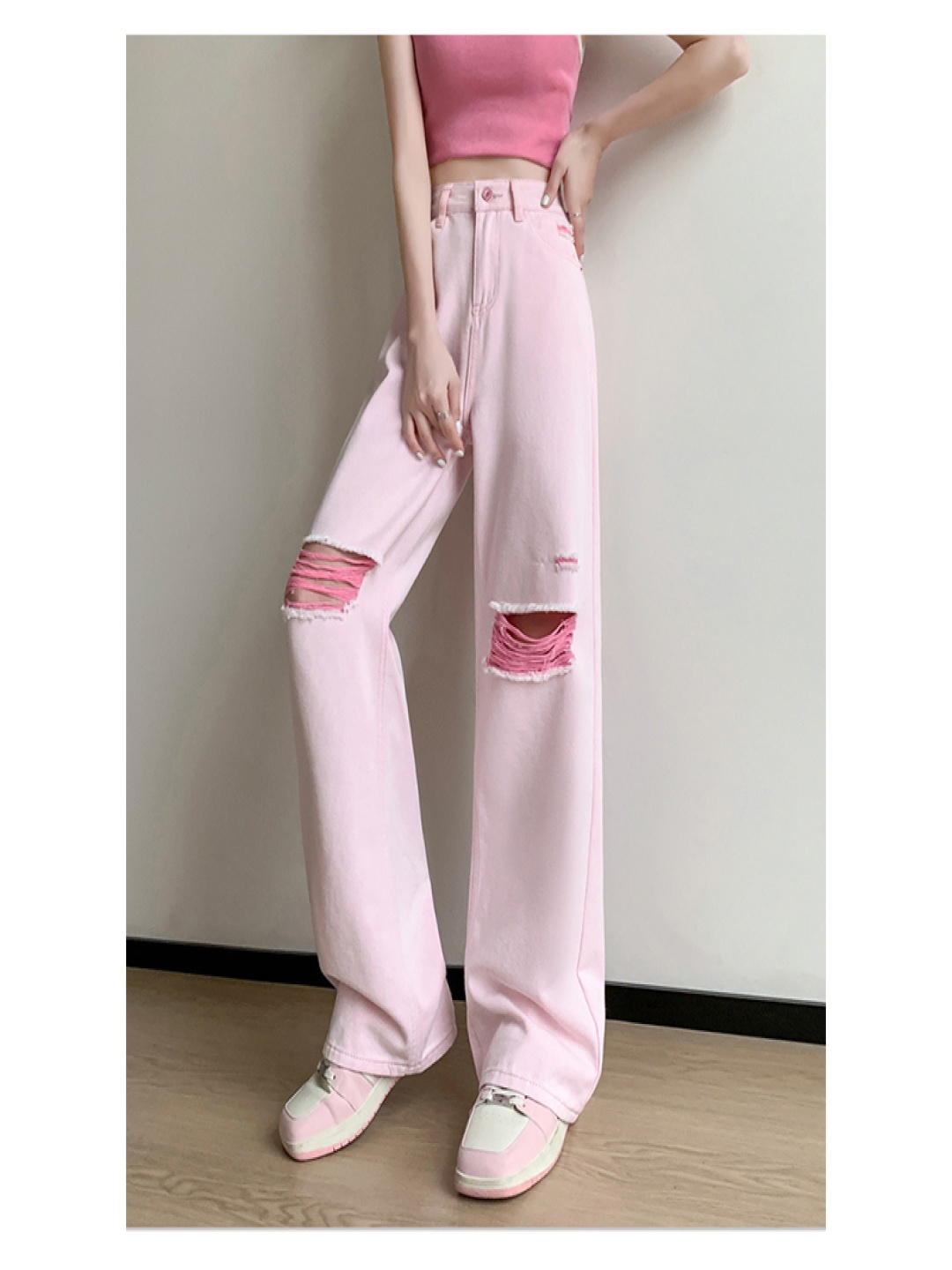 

StyleCast x Revolte Women Flared Slash Knee Jeans, Pink