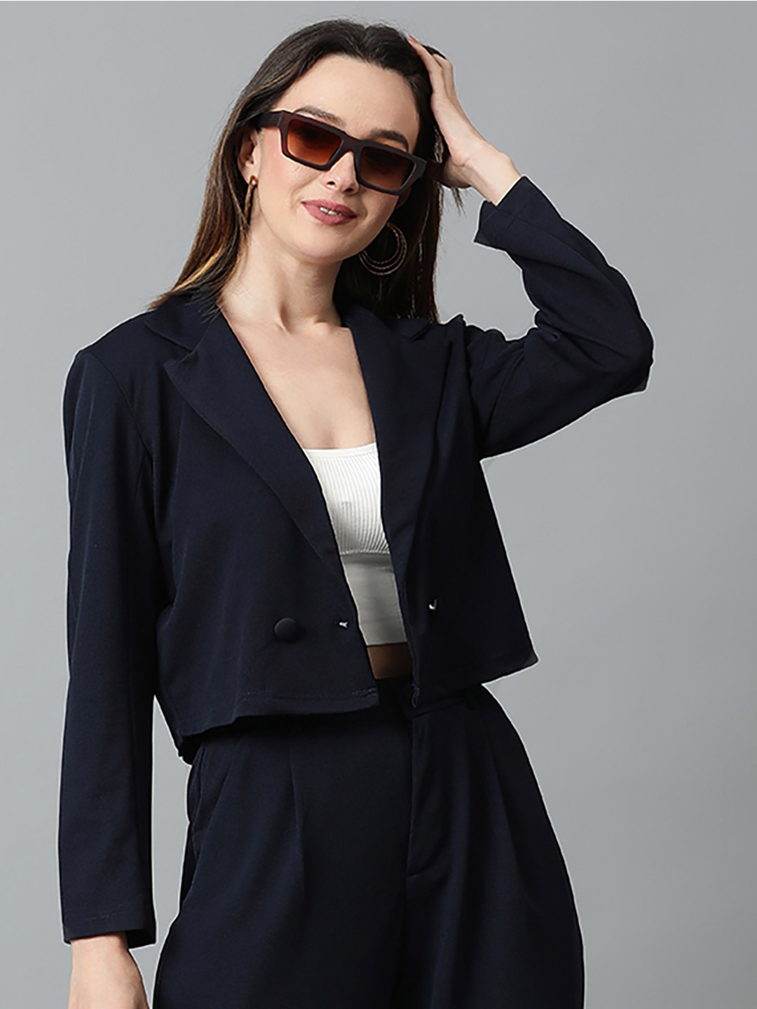 

KOTTY Basics Double Breasted Crop Blazer, Navy blue