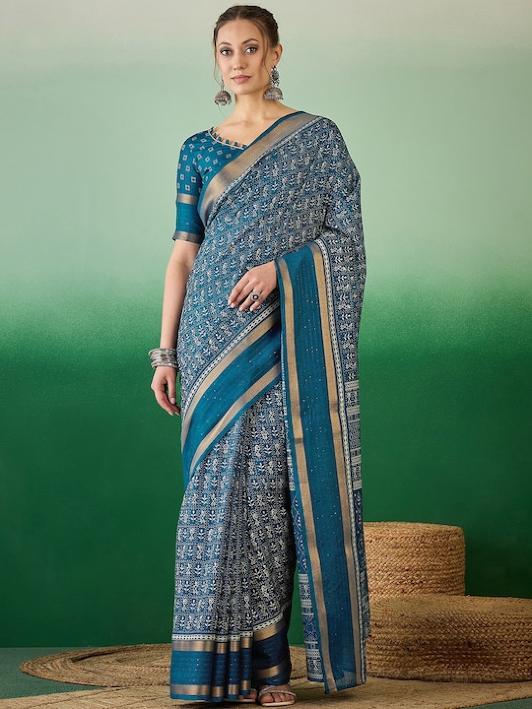 

VRAGI Warli Zari Saree, Blue