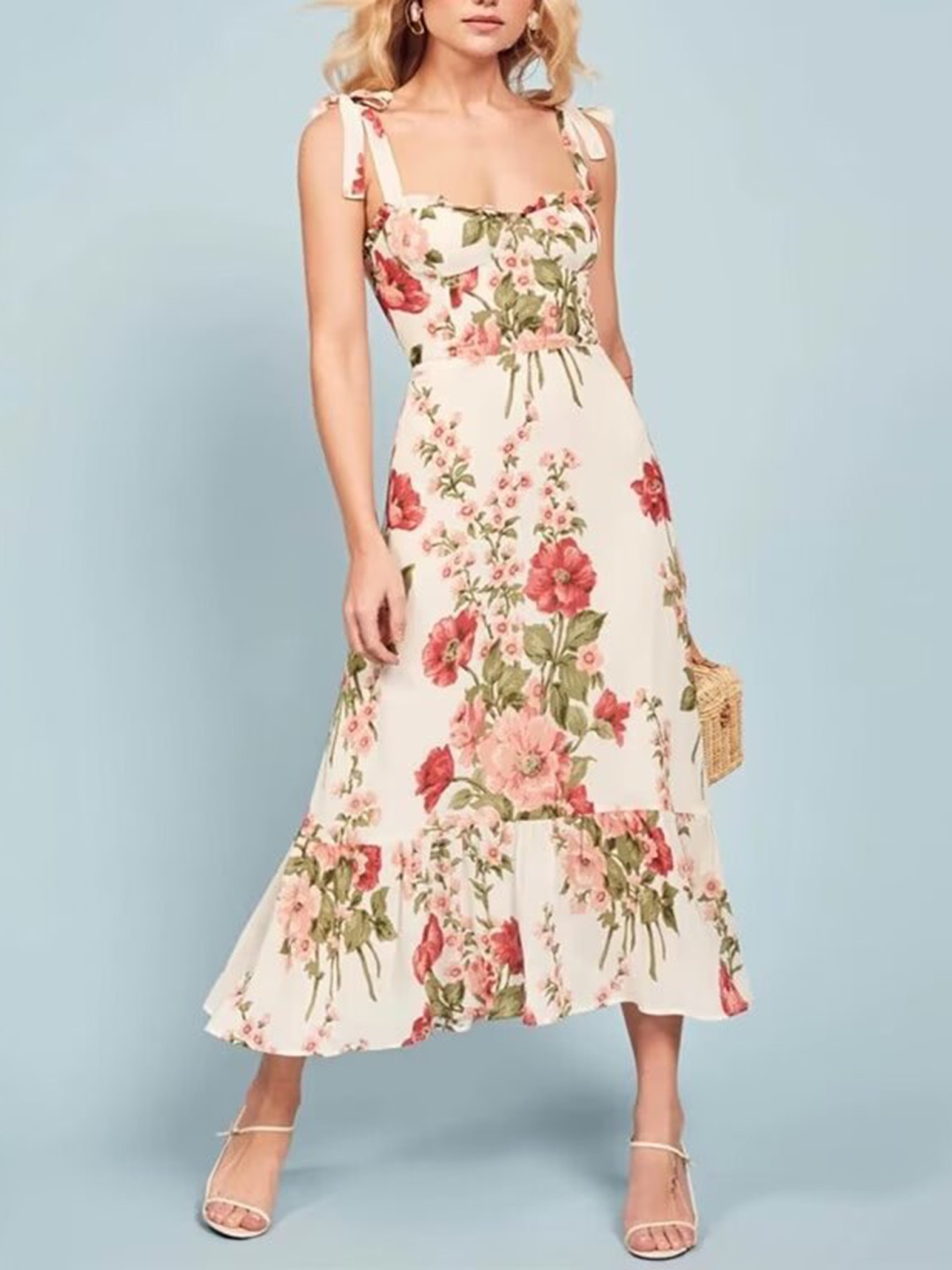 

LULU & SKY Floral Print Fit & Flare Midi Dress, Beige