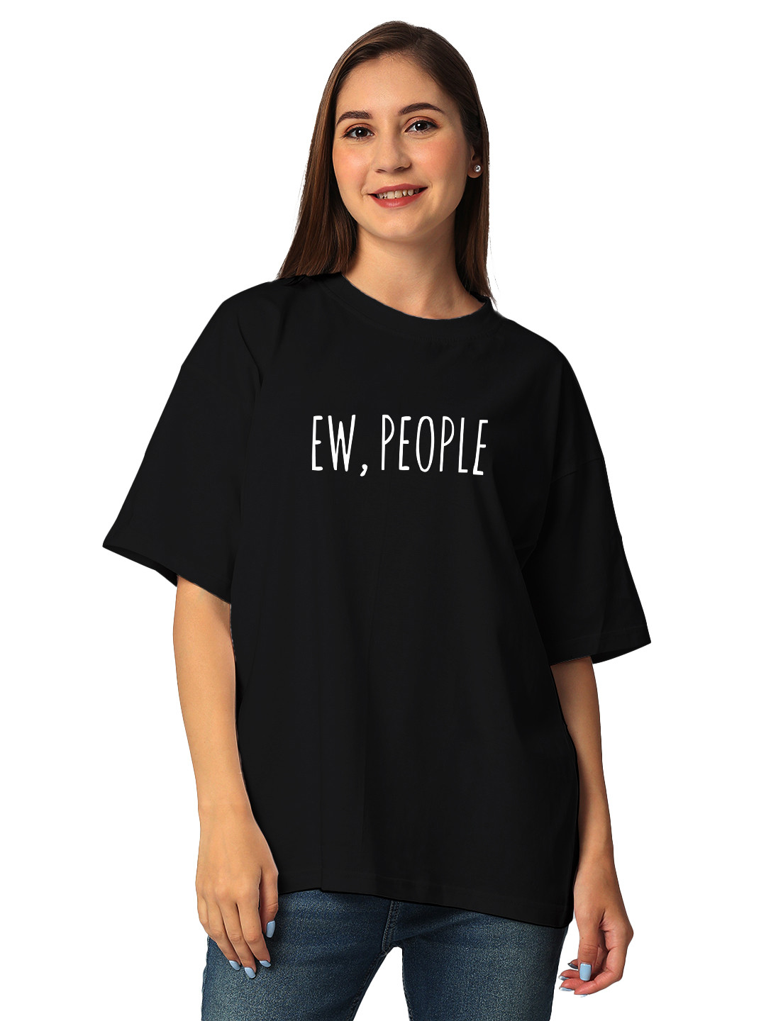 

STATUS MANTRA Women Typography Printed Bio Finish Raw Edge T-shirt, Black