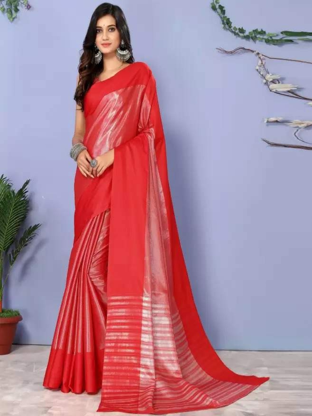 

JULEE Woven Design Zari Pure Silk Kanjeevaram Saree, Red