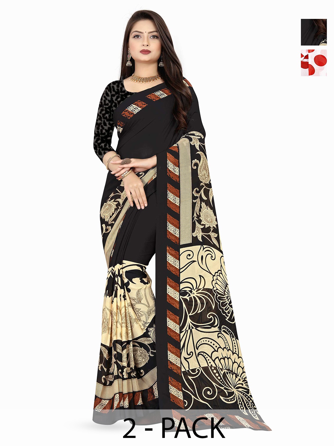 

ANAND SAREES Polka Dot Poly Georgette Saree 2-pcs, Black