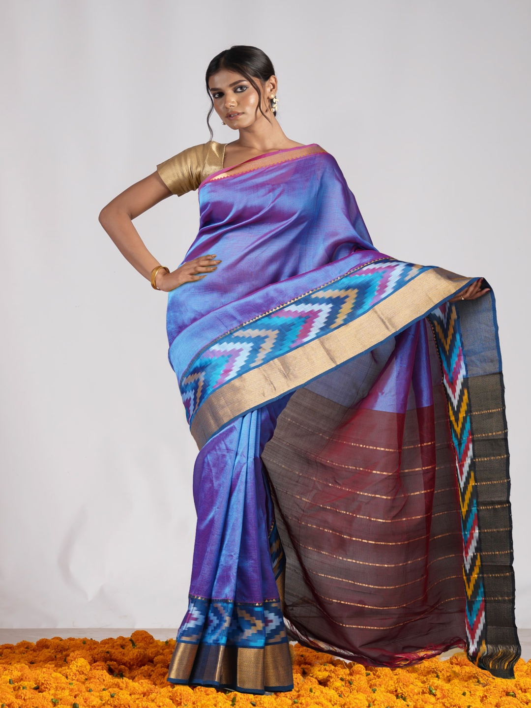 

Unnati Silks Zari Handloom Mangalagiri Saree, Blue