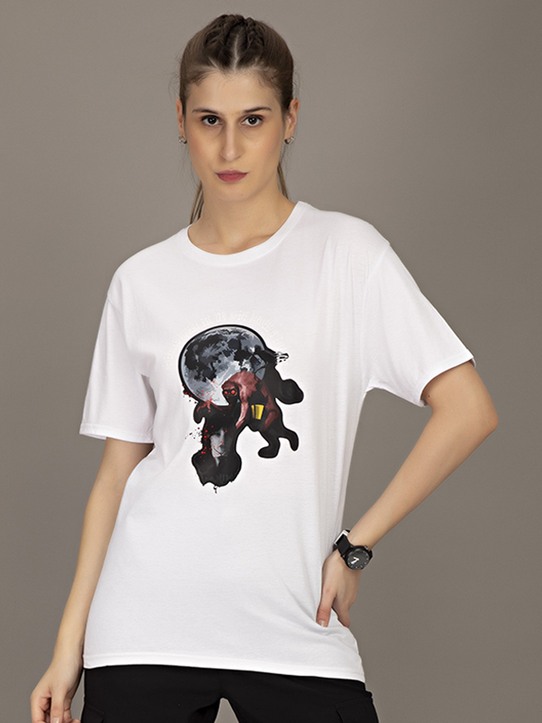 

STHULAS Graphic Printed Round NecK Pure Cotton T-Shirt, White