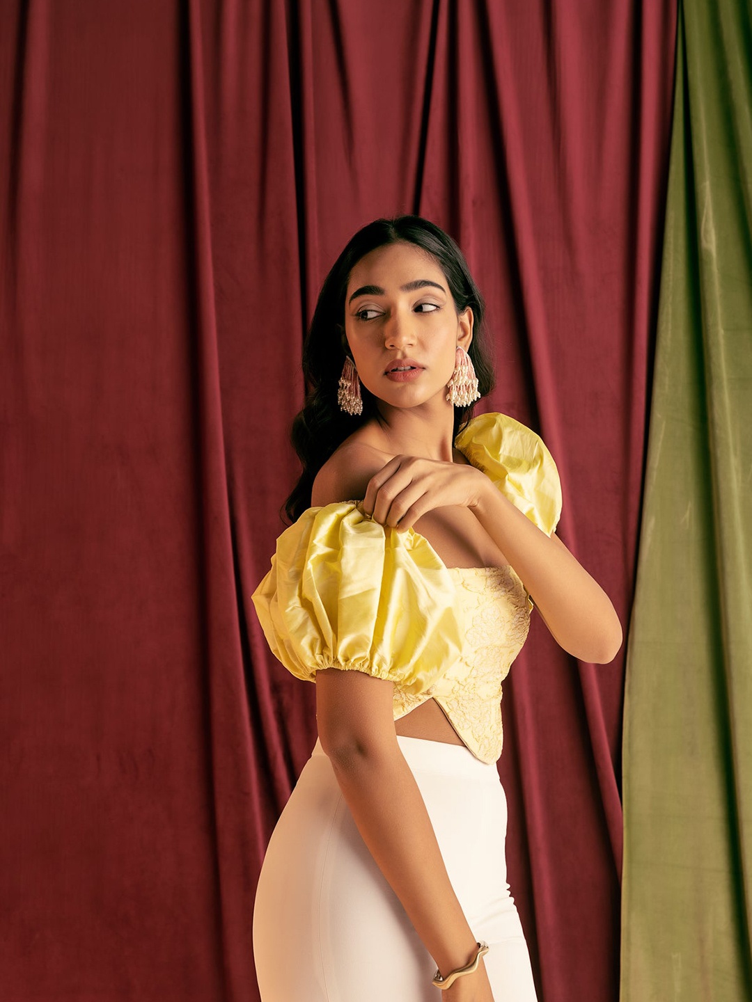 

Lea Clothing Co. Shoulder Straps Corset Crop Top, Yellow