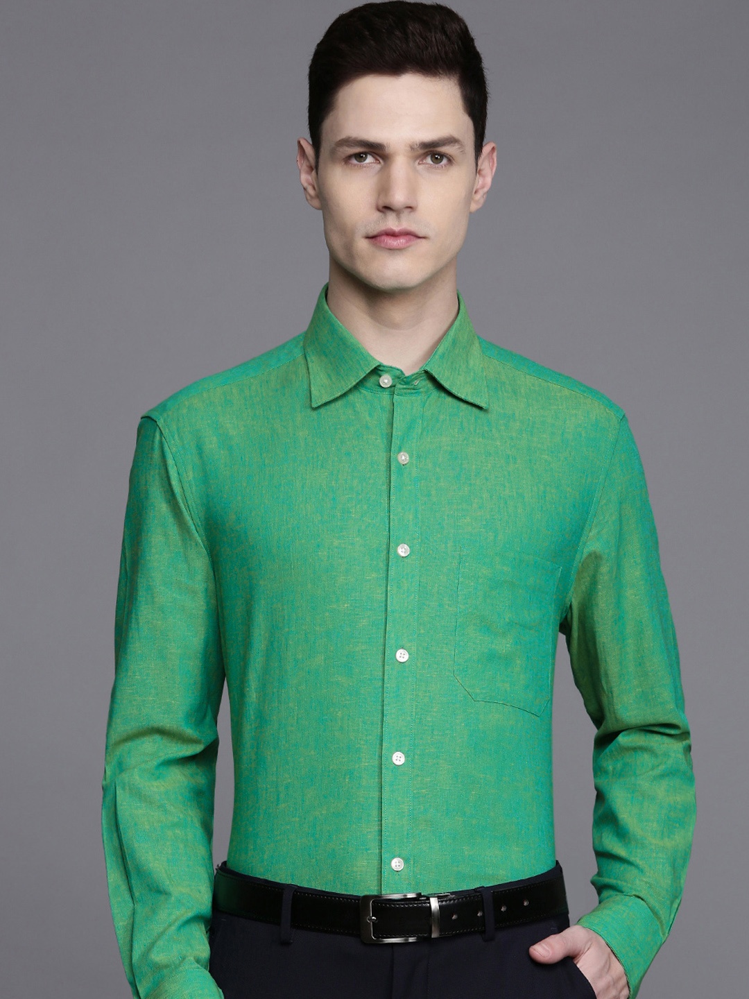 

Louis Philippe Cotton Linen Classic Fit Opaque Formal Shirt, Green