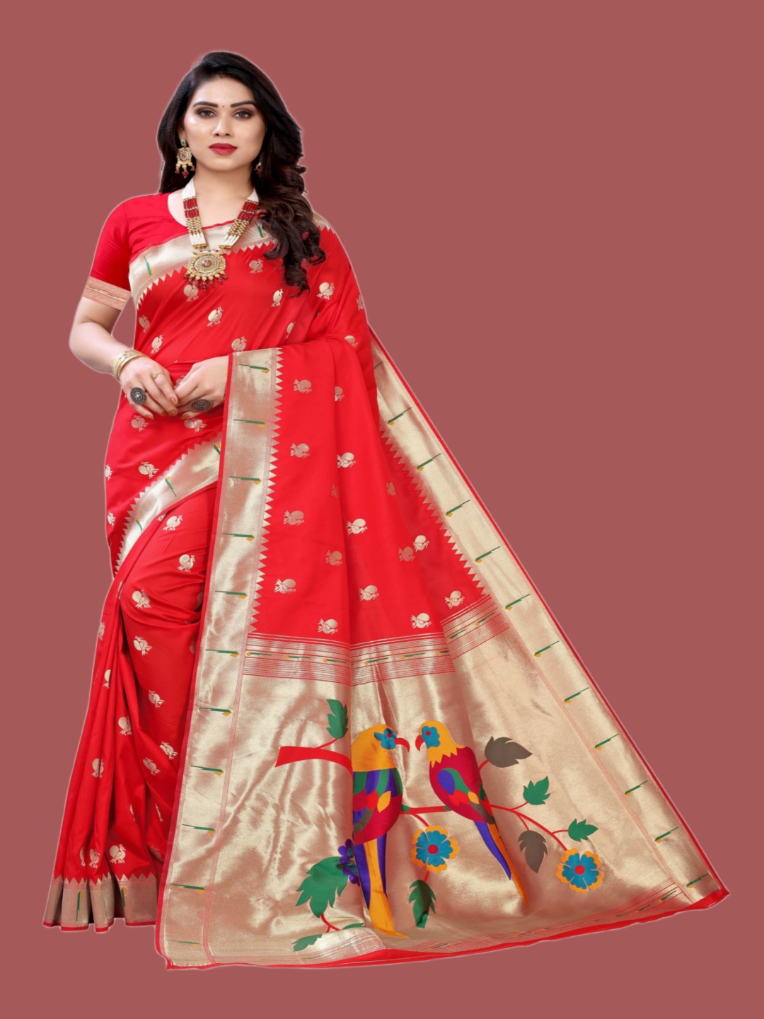 

Panzora Woven Design Zari Paithani Saree, Red