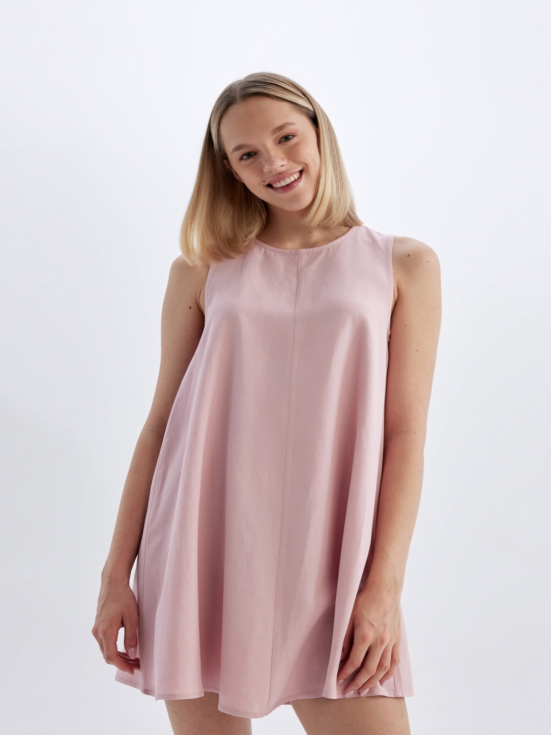 

DeFacto Round Neck A-Line Dress, Pink